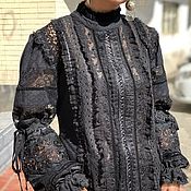 Одежда handmade. Livemaster - original item Blouse black cotton embroidery and lace Valencia black. Handmade.