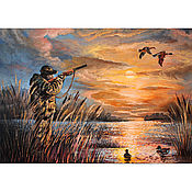 Картины и панно handmade. Livemaster - original item Oil painting "Duck Hunt" oil on canvas 85x60 cm.. Handmade.
