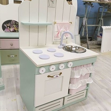 Куклы и игрушки ручной работы. Ярмарка Мастеров - ручная работа Игровая кухня Серо-зеленая. Handmade.