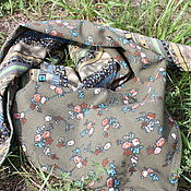 Small handbag, for phone, for walking, eco, cotton-linen, ethno