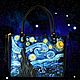 Сумка женская кожаная черная синяя Ван Гог Звездная ночь. Классическая сумка. Авторские кожаные сумки из Италии. Интернет-магазин Ярмарка Мастеров.  Фото №2