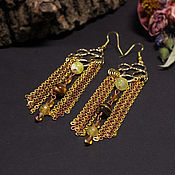 Украшения handmade. Livemaster - original item Chain Earrings, Tiger Eye Earrings AUTUMN GOLD. Handmade.