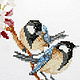 Вышитая крестом картина Птицы на ветке весенним утром, рама со стеклом, Картины, Петрозаводск,  Фото №1