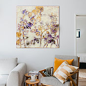 Картины и панно handmade. Livemaster - original item Painting on canvas 60h60 cm Floral madness (yellow purple white). Handmade.
