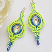 Handmade Bead,earrings green lilac,beaded jewelry,Shibori Earrings