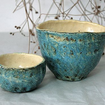 Посуда ручной работы. Ярмарка Мастеров - ручная работа Сет 2 пиалы Rustic Blue. Handmade.