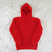 Мужская одежда handmade. Livemaster - original item Knitted sweater with hood, red (No№778). Handmade.
