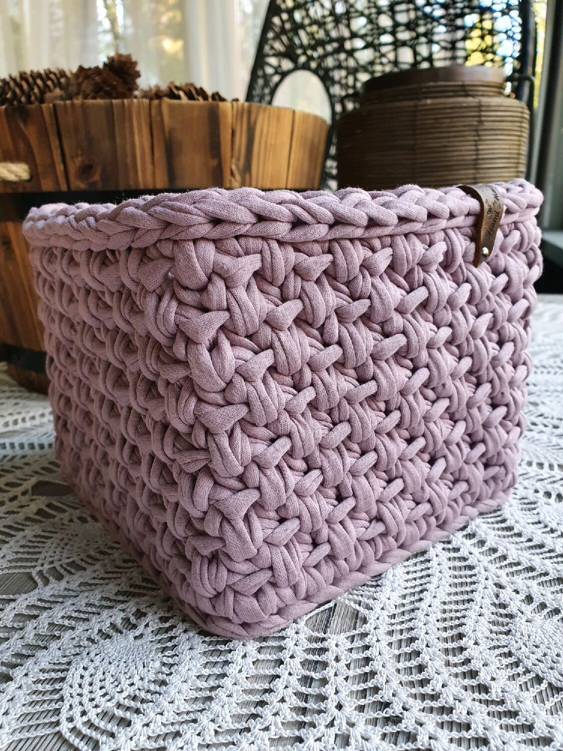 Корзина из трикотажной пряжи в интернет-магазине Ярмарка Мастеров по ...