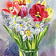  Tulips and daffodils. Watercolor, Pictures, Penza,  Фото №1
