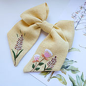 Украшения handmade. Livemaster - original item Bow Hairpin Linen - Embroidery Flowers. Handmade.