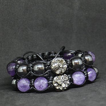 Одежда ручной работы. Ярмарка Мастеров - ручная работа Парные браслеты из авторских бусин с аметистом и гематитом. Handmade.