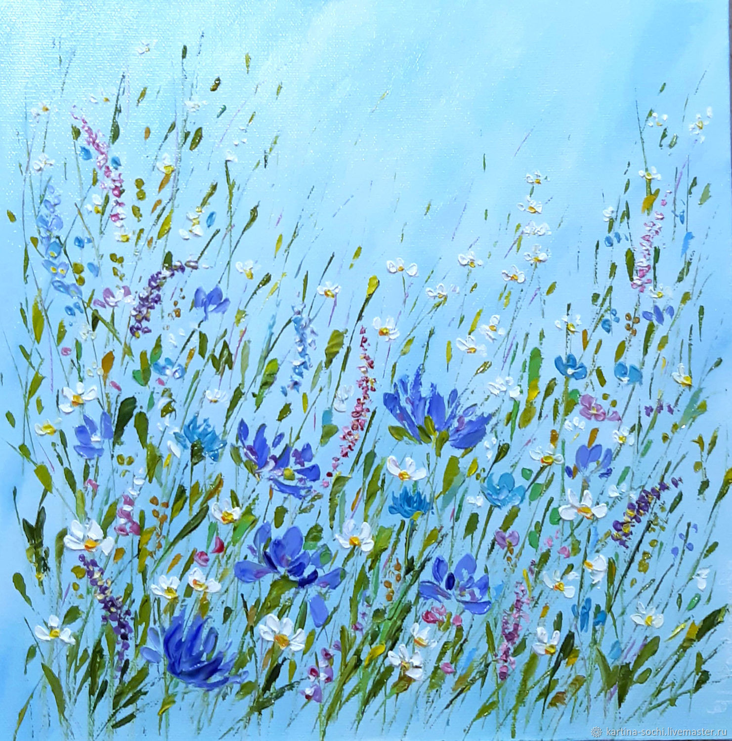 Голубые цветы картина