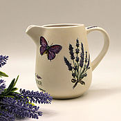 Для дома и интерьера handmade. Livemaster - original item Ceramic milk jug Flowering lavender decoupage. Handmade.