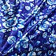 Order Fabric satin Gzhel flowers on blue. SLAVYANKA. Livemaster. . Fabric Фото №3