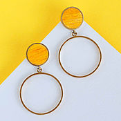 Украшения handmade. Livemaster - original item Custom made minimalist yellow wood and bronze earrings. Handmade.