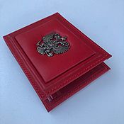 Кожаная обложка на удостоверение, кожа Италия, герб бронза, ручная раб