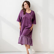 Одежда handmade. Livemaster - original item Linen mid dress with embroidery purple melange. Handmade.