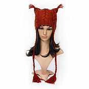 Аксессуары handmade. Livemaster - original item Hat with ears Squirrel knitted with braids with ties. Handmade.