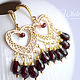 Garnet earrings, hearts, gold, Earrings, Krasnogorsk,  Фото №1