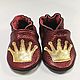 Maroon Baby Shoes, Golden Crown Slippers, Baby Girl Moccasins, Footwear for childrens, Kharkiv,  Фото №1