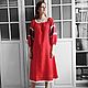 Red linen midi dress in boho style Poppies color. Dresses. Kupava - ethno/boho. My Livemaster. Фото №5