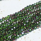 Материалы для творчества handmade. Livemaster - original item Beads 70 pcs Faceted 4/3 mm Green Coated. Handmade.