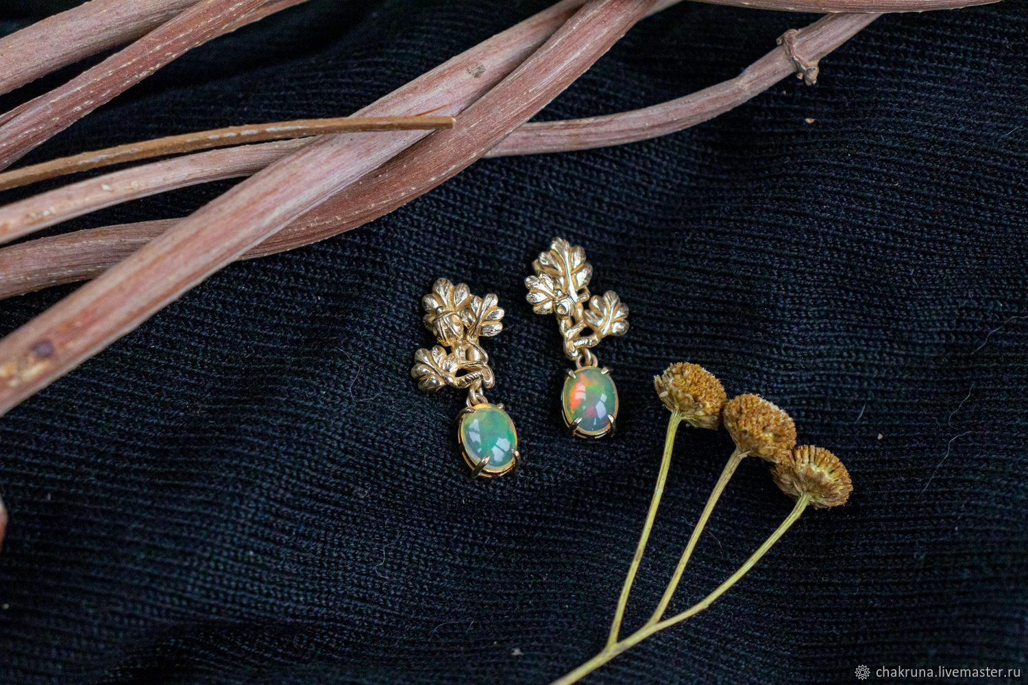 Bronze earrings with Ethiopian opal 'Mertsana', Stud earrings, Moscow,  Фото №1