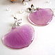 Earrings with Real Lilac Orchid Petals Rhodium Butterfly, Earrings, Taganrog,  Фото №1