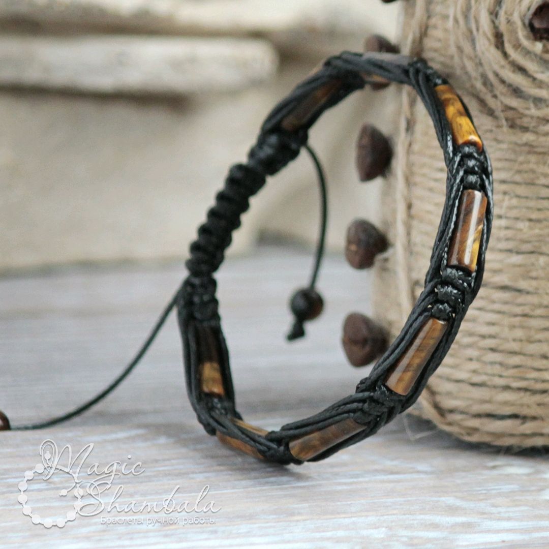 Тонкий мужской браслет с тигровым глазом – заказать на Ярмарке Мастеров ...