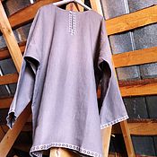 Рубаха голошейка, оливковый лен, традиционного кроя