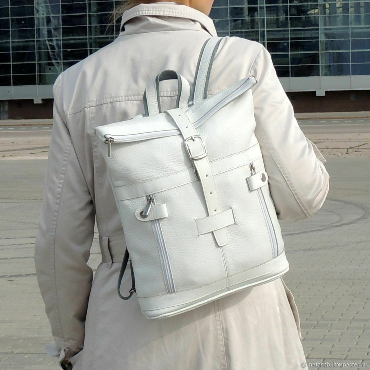  Backpack Bag Leather Female White Selfie Mod.SR56-141, Backpacks, St. Petersburg,  Фото №1