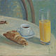 French Breakfast (part of diptych). croissant. Oil on canvas, 30h30 cm, 2017 Author: Tsypin Dean
