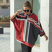 Одежда handmade. Livemaster - original item Anorak tunic with hood red and grey peas. Handmade.