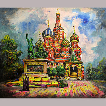 Картины и панно ручной работы. Ярмарка Мастеров - ручная работа Картины: Патриарх у Храма Василия Блаженного. Handmade.