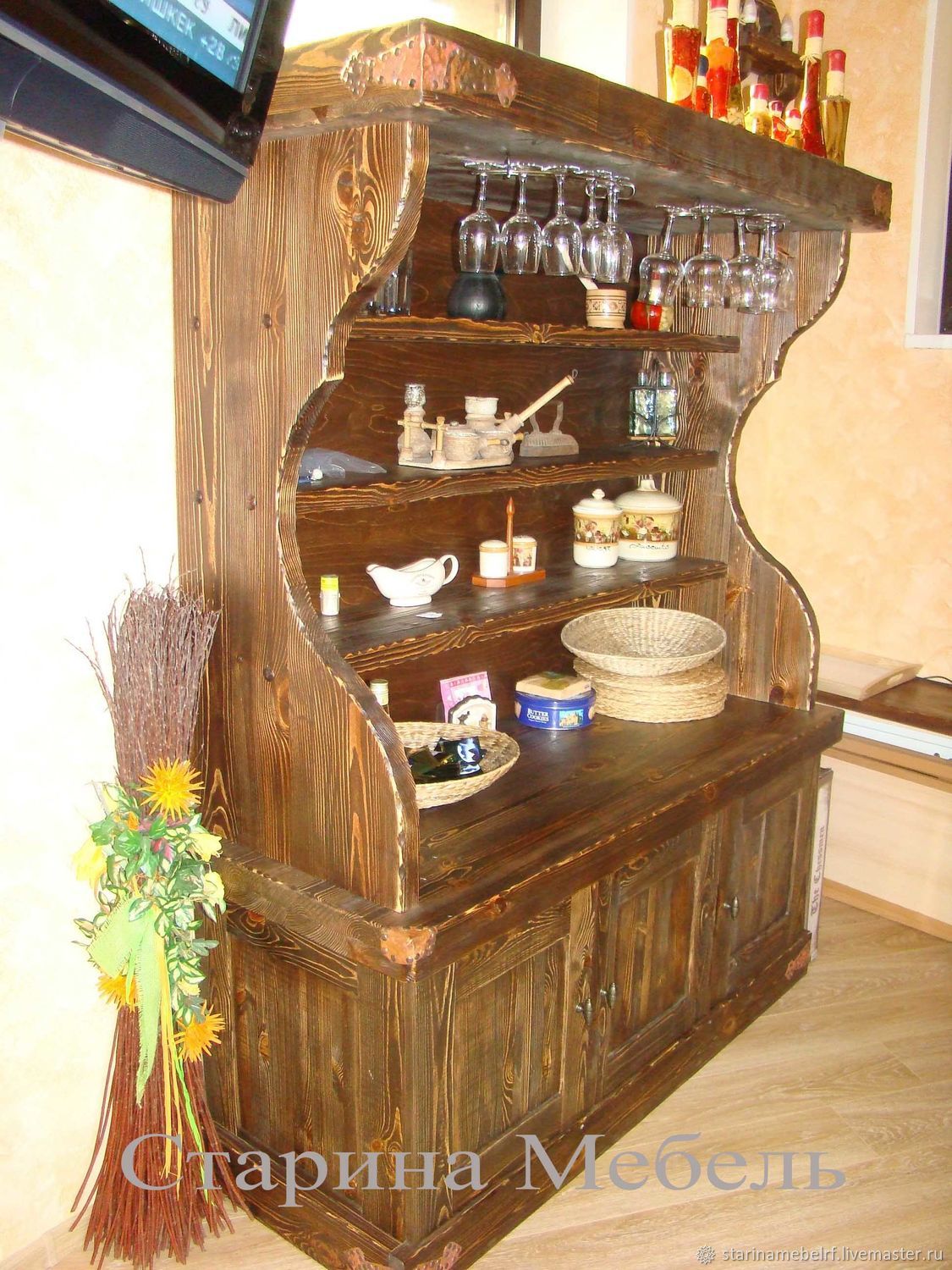 деревянные полки для посуды под старину