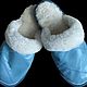 Leather sheepskin Slippers. blue, Slippers, Moscow,  Фото №1