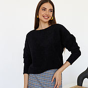 Одежда handmade. Livemaster - original item Knitted sweater Warm Black oversize loose black with pile. Handmade.