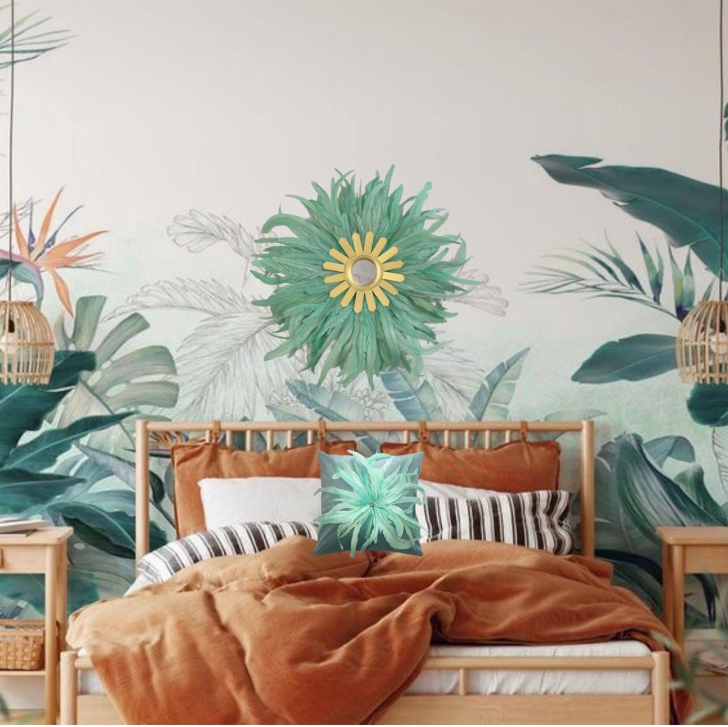 Зеркало настенное солнце с перьями в интернет-магазине Ярмарка Мастеров ...