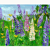 Картины и панно handmade. Livemaster - original item Wildflowers, lupines, oil painting. Handmade.