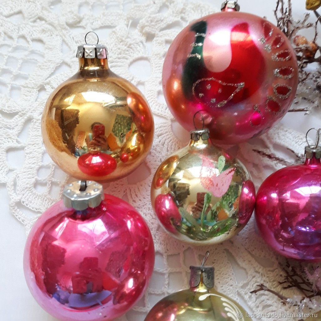 Винтаж: Стеклянные елочные игрушки Шары - 8 шт, СССР купить в интернет ...