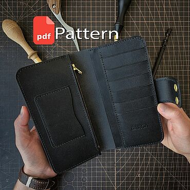 Материалы для творчества ручной работы. Ярмарка Мастеров - ручная работа PDF Выкройка большого портмоне - Лонгера с карманом для телефона. Handmade.