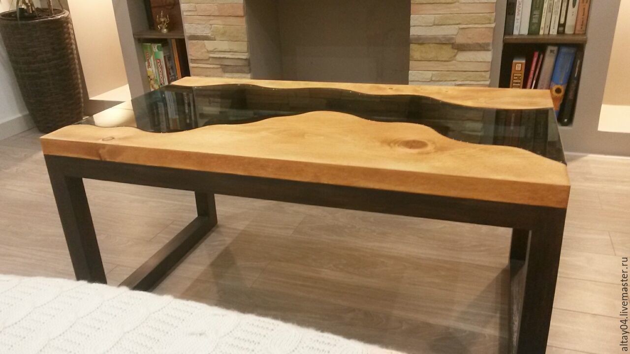 Table sleba river from cedar with glass Chulcha, Tables, Turochak,  Фото №1