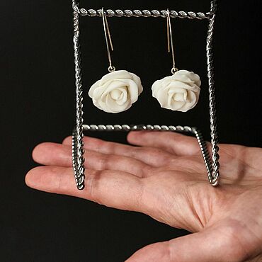 Украшения ручной работы. Ярмарка Мастеров - ручная работа Серьги подвижные «Roses», фарфор бисквитный, фурнитура серебро. Handmade.