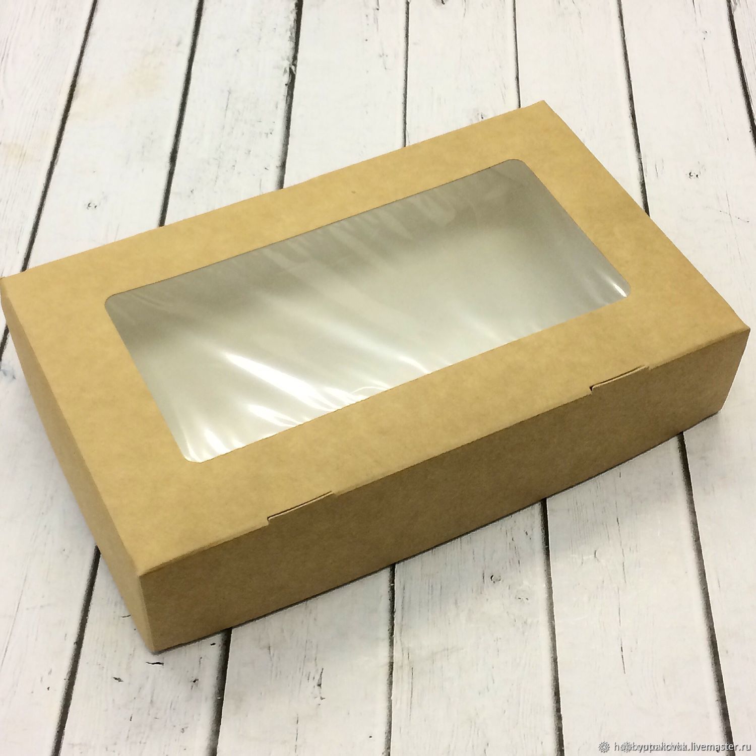 Коробка с окном 12х20х4 см, крафт