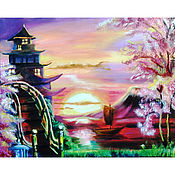 Картины и панно handmade. Livemaster - original item Painting: landscape with sakura 