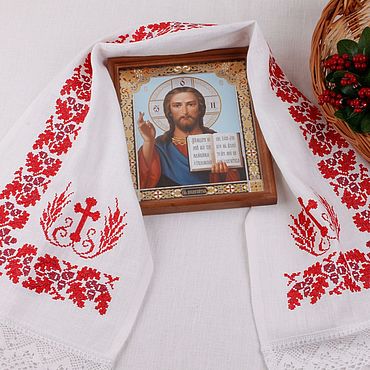 Русский стиль ручной работы. Ярмарка Мастеров - ручная работа Рушник на икону "Дубовые веточки". Handmade.