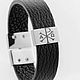 Black leather bracelet with insert and cast steel locks. Bead bracelet. V&V Leather Studio. Online shopping on My Livemaster.  Фото №2