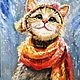 Картина маслом с котиком"Доброе утро снегопада". Картины. ОЛЬГА(капелька души)картины маслом. Ярмарка Мастеров.  Фото №11