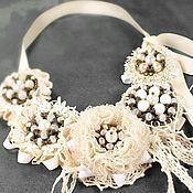 Украшения handmade. Livemaster - original item Necklace, leather, textile, pearls, vanilla Pearls. Handmade.