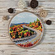 Картины и панно handmade. Livemaster - original item Cross-stitch Mountain road in autumn. Handmade.
